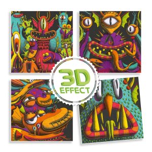 Kit per colorare con 4 illustrazioni 3D Funny Freaks