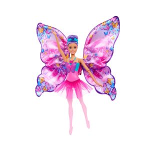 Barbie ali scintillanti dai capelli viola, trasformazione 2 in 1 da ballerina a farfalla con ali apribili