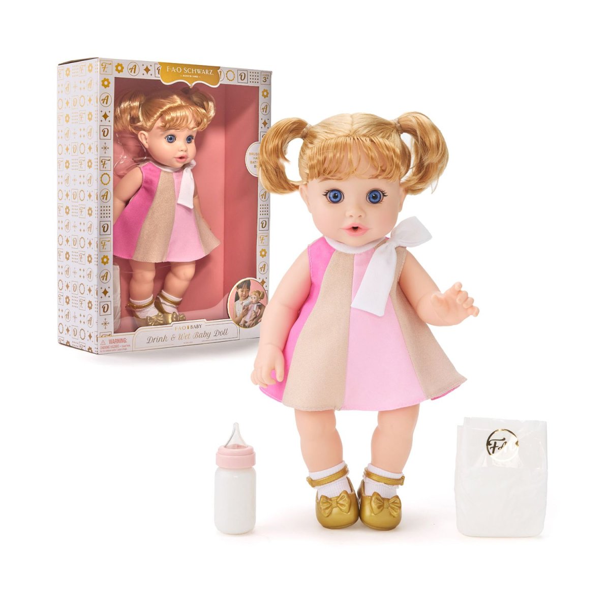 Bambola Interattiva Drink & Wet capelli biondi 35 cm FAO Baby