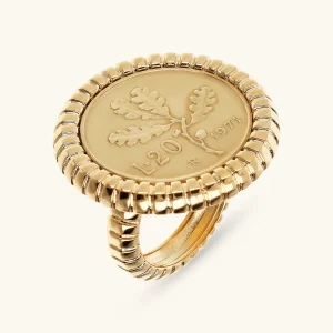 Anello Cocktail Texture Rigata con Moneta