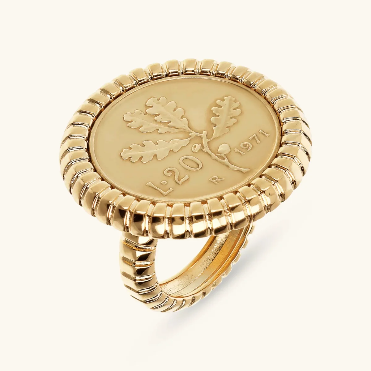 Anello Cocktail Texture Rigata con Moneta