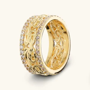 Anello a Fascia Catena Bizantina con Pavé di Cubic Zirconia